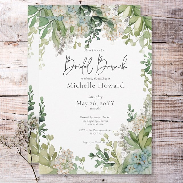 Invitation Délicat Brunch nuptial moderne bébé souffle vert (Delicate Modern Baby's Breath Green Bridal Brunch Invitation)