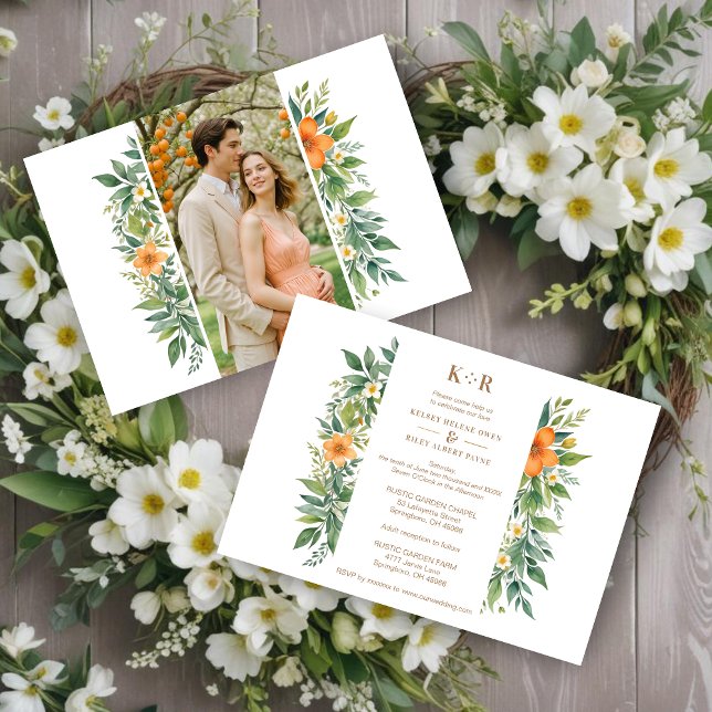Invitation Délicat Garland Azahar Orange Blossoms & Verdure (Decorative and Delicate Garland Azahar Orange Blossom & Greenery Photo Wedding Invitations Cards.)