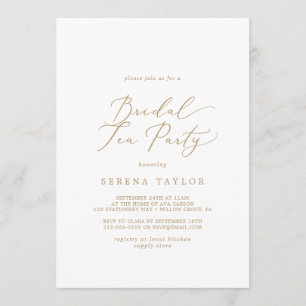 Invitation Délicat Gold Calligraphy Bridal Tea Party