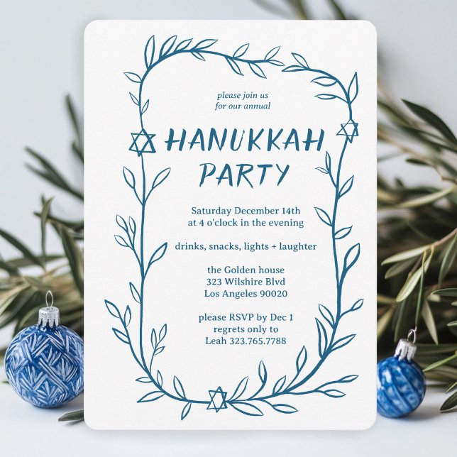 Invitation Délicat Hanoukka Party Star de David (Delicate Botanical Hanukkah Star of David Party Invitation
)