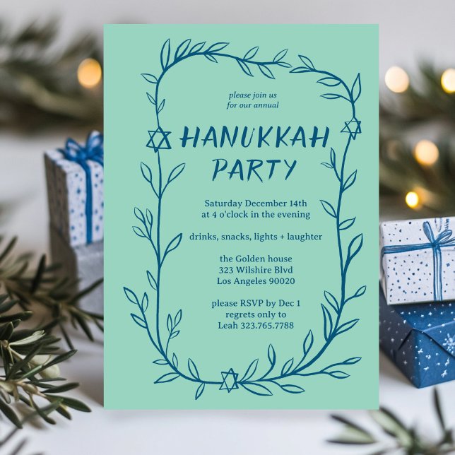 Invitation Délicat Hanoukka Party Star de David (Delicate Botanical Hanukkah Party Star of David Invitation
)