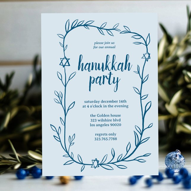 Invitation Délicat Hanoukka Party Star de David (Delicate Botanical Hanukkah Party Star of David Invitation
)