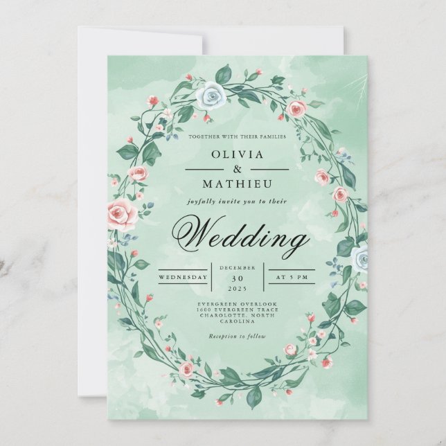Invitation Délicat Mariage de couronnes florales (Devant)