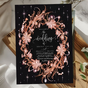 Invitation Délicat Mariage floral orné noir