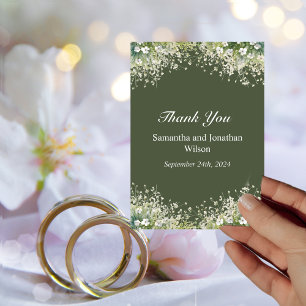 Invitation Délicat Mariage vert d'olive fleuri
