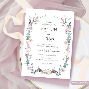 Invitation Délicat Mauve, Dusty Purple Pastel Mariage Floral