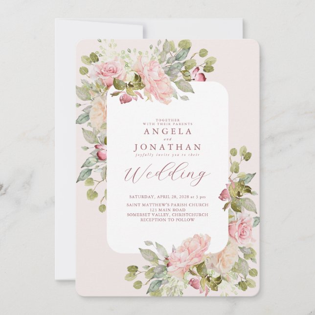 Invitation Délicat Pastel Florals Mariage (Devant)