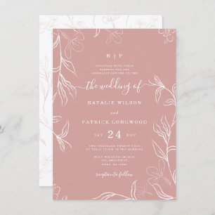 Invitation Délicat Rose floral Dusty à la main