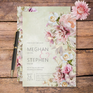 Invitation Délicat Rose rose vif moderne & Lily Green