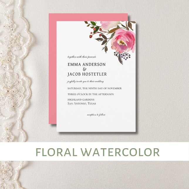Invitation Délicat Roses de printemps tropicale aquarelle (Floral watercolor invitations)