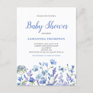 Invitation délicate à motif floral bleu pour baby 