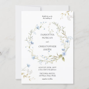 Invitation Délicate aquarelle bleu fleur sauvage couronne