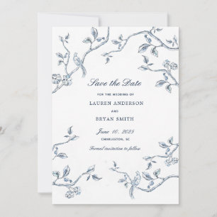Invitation Delicate Bleu et blanc Toile Français Enregistrer 