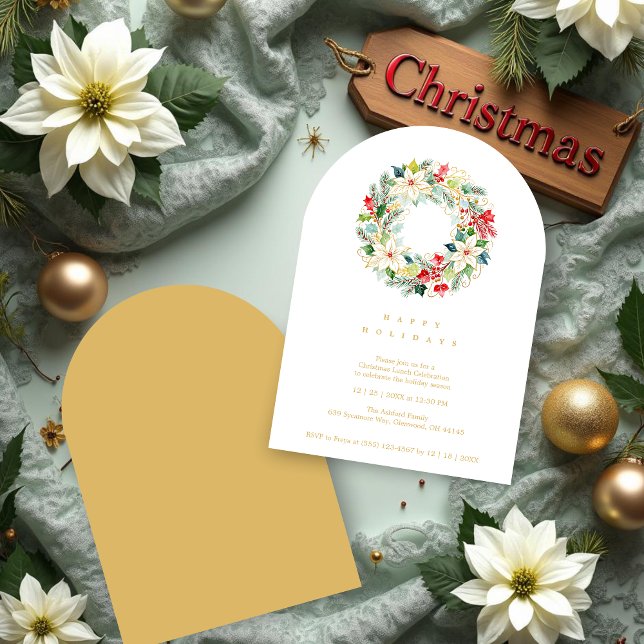 Invitation Delicate Chic Winter Christmas Wreath Party (Delicate Chic Winter Christmas Wreath Holiday Party Invitations Cards in Digital Watercolor Style.)