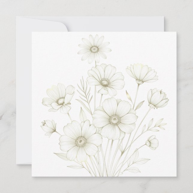 Invitation Delicate Cosmos Bouquet Line Art Grace (Devant)