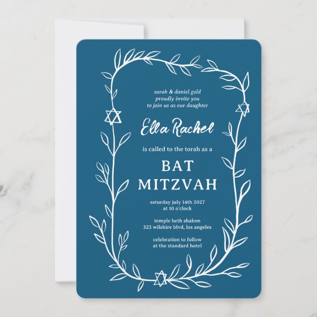 Invitation Délicate étoile botanique de David Bar Bat mitzvah (Devant)