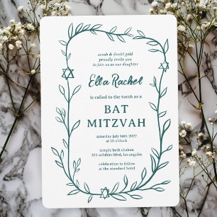 Invitation Délicate étoile botanique de David Bar Bat mitzvah