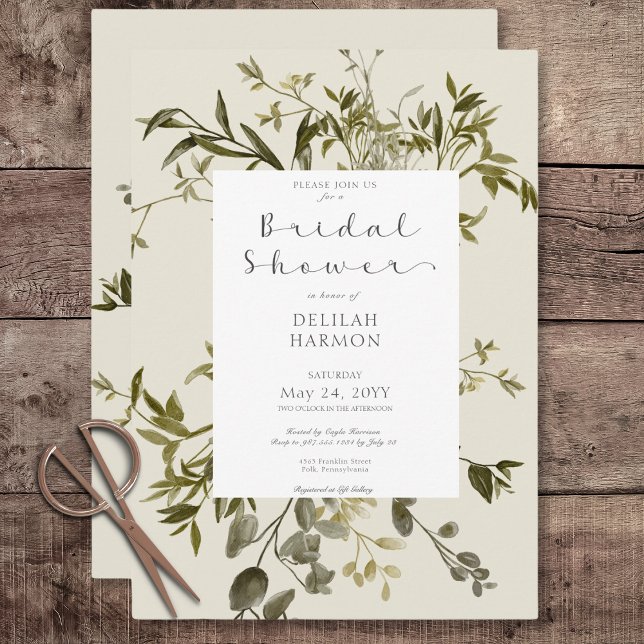 Invitation Délicate Fête de Mariage Bohème de Verdure (Delicate Boho Greenery Bridal Shower Invitation)