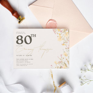 Invitation Delicate Fleur sauvage rose jaune 80 e anniversair