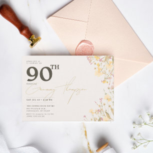 Invitation Delicate Fleur sauvage rose jaune 90e anniversaire