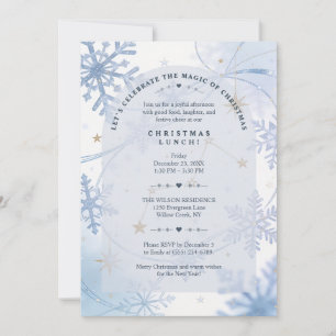 Invitation Délicate Flocon de Neige Bleu Noël Déjeuner TMF26