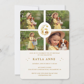 Invitation Delicate Floral Botanical Number 6 Spaniel Puppy