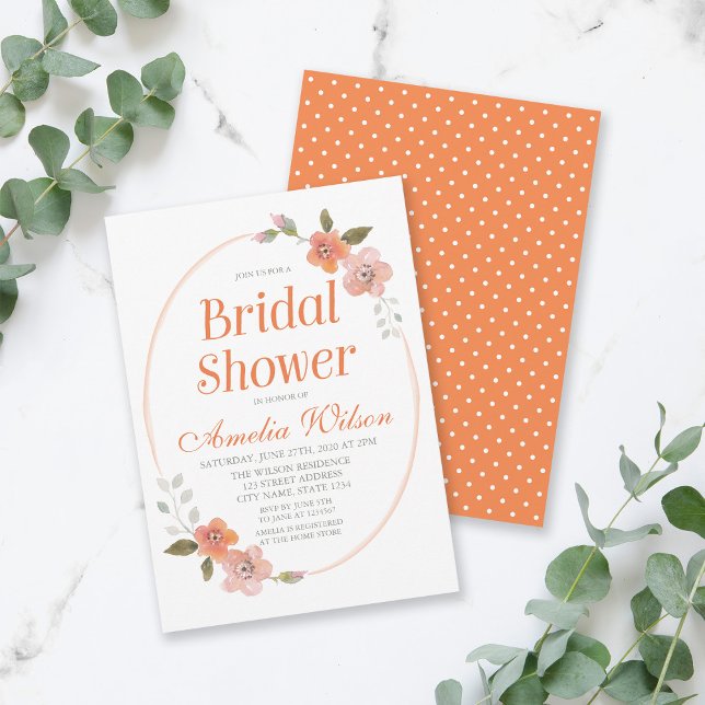 Invitation Delicate Floral Orange Bridal Shower Invite (Créateur téléchargé)