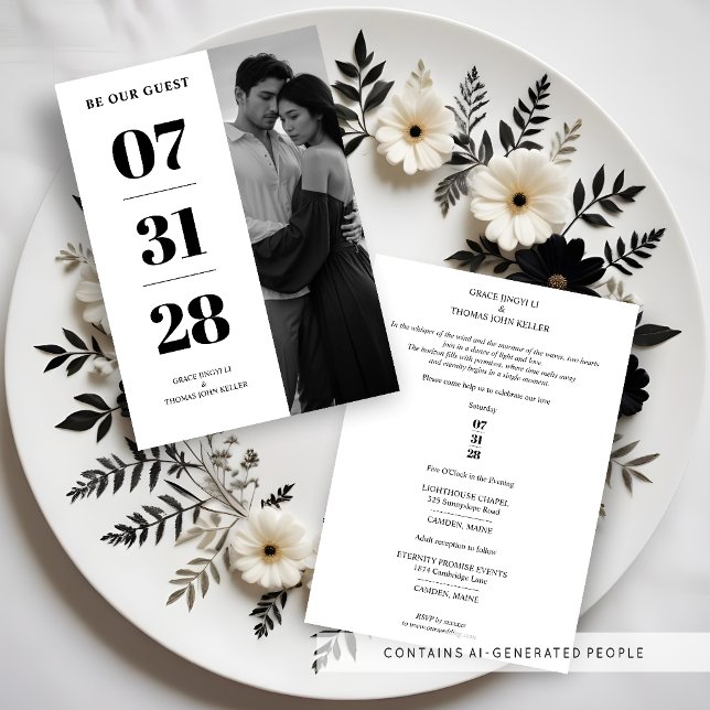 Invitation Delicate Glam Black & White Enchanting Minimal (Delicate Glam Simple Black & White Enchanting and Minimalist Photo Wedding Invitations Cards.)