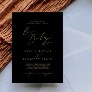 Invitation Delicate Gold Calligraphy Black La Boda De Wedding