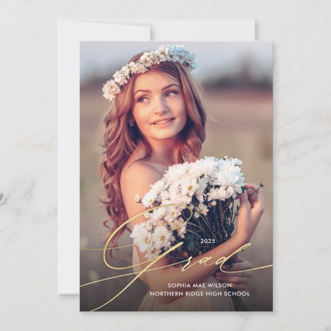 Invitation Delicate Gold Script 1-Photo Graduation Party (Devant)