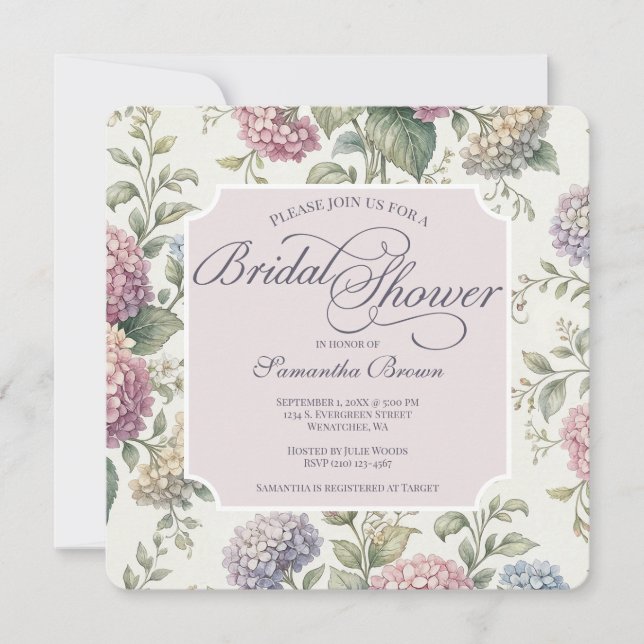 Invitation Delicate Hydrangea Flowers Bridal Shower  (Devant)