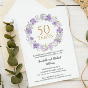 Invitation Delicate Lavender Floral Garland 50e Mariage