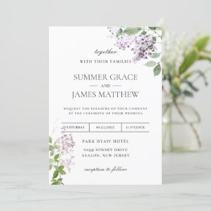 Invitation Delicate Lilac Purple Floral Mariage Invi