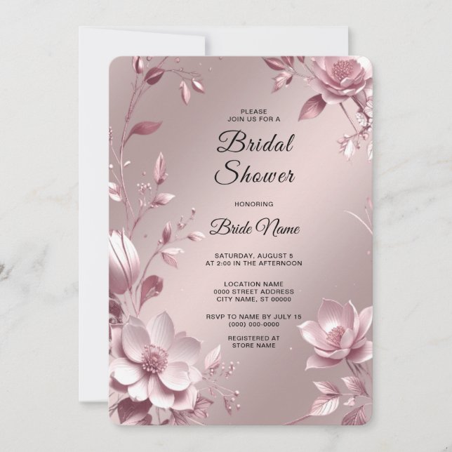 Invitation Delicate Pink Floral Frame Bridal Shower (Devant)