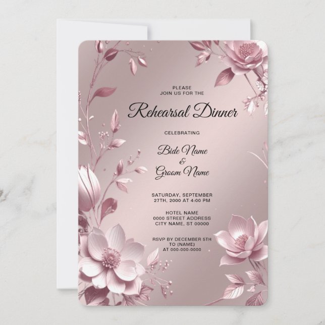 Invitation Delicate Pink Floral Frame Rehearsal Dinner (Devant)