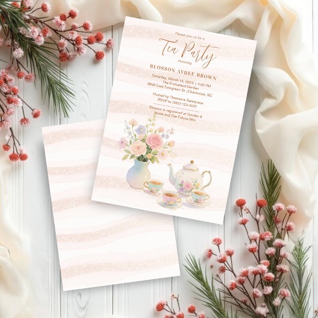 Invitation Delicate Sophisticated Pink Vintage Tea Set (Delicate Sophisticated Pink Vintage Tea Set Bridal Shower Invitations Cards. )