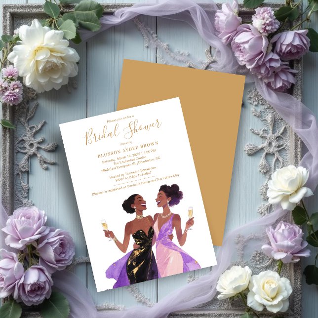 Invitation Delicate Two Sophisticated Women Bridal Shower (Delicate Two Sophisticated Afroamerican Women Bridal Shower Invitations Cards.)