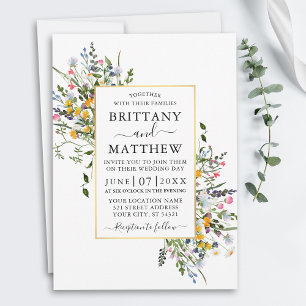 Invitation Delicate Watercolor Wildflowers Gold Frame Wedding