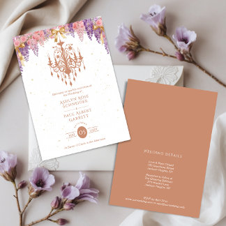 Invitation Delicate Wisteria & Exquisite Vintage Chandelier