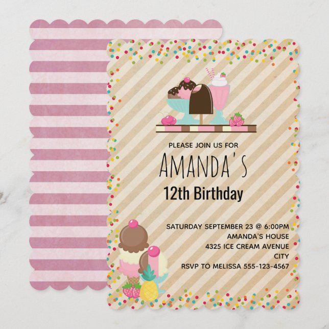 Invitation Délicieuse crème glacée & Float Sweet Dessert Anni (Devant / Derrière)