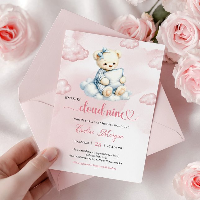 Invitation délicieuse pour une baby shower : Ourso (Delightful Teddy Bear Baby Shower Invite Cloud Nine)
