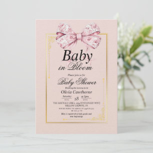 Invitation Délicieux Baby shower Floral Bow Rose Or