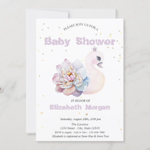 Invitation Délicieux Cygne Étoiles Fleurs Baby Shower