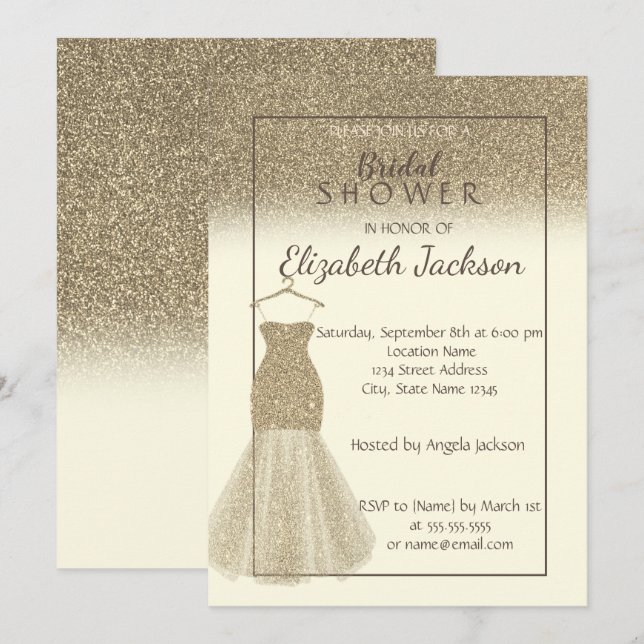Invitation Délicieux dégradé de paillettes dorées, robe de do (Devant / Derrière)
