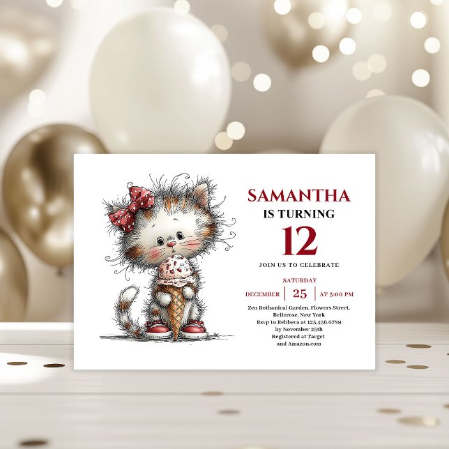 Invitation Delightful whimsical animals cat kids birthday (Delightful whimsical animals print kids birthday invitation

)