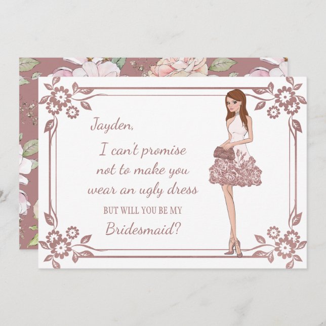 Invitation Demande de demoiselle d'honneur Glam Girl personna (Devant / Derrière)
