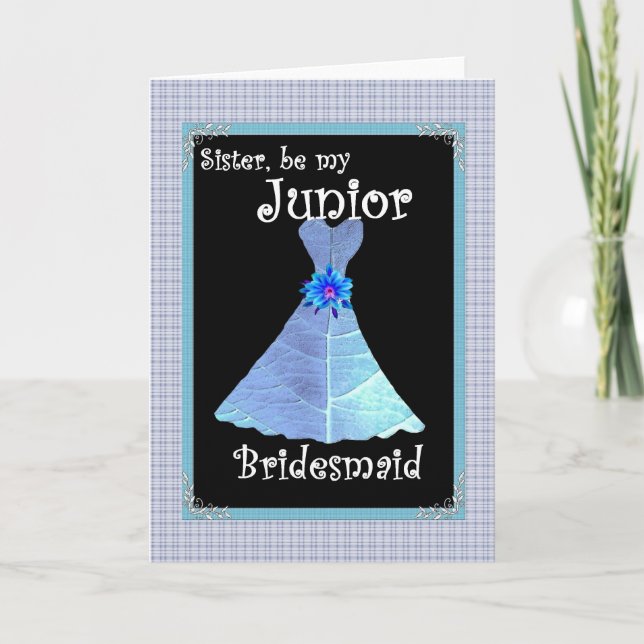 Invitation Demande de Demoiselle d'Honneur Junior - Robe Bleu (Devant)