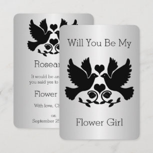 Invitation Demande de Fille des Fleurs Dove Noir et Argent