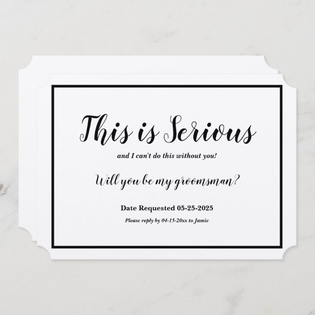 Invitation Demande de Garçon d'Honneur C'est Sérieux (Devant / Derrière)