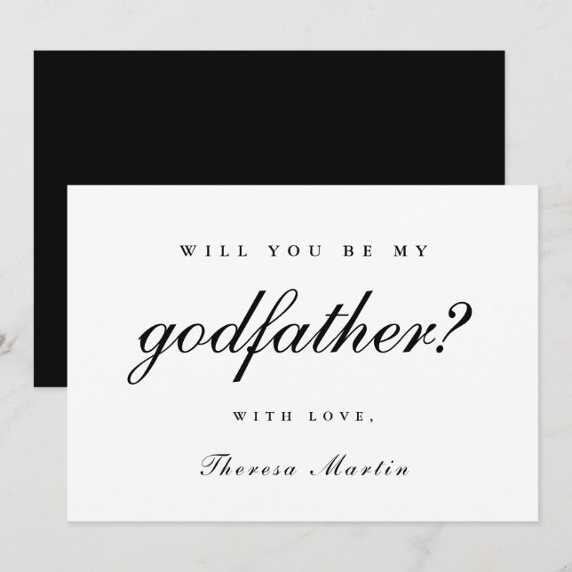 Invitation Demande de parrain Simple et Élégant en Noir (Devant / Derrière)